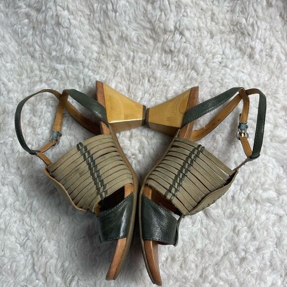 NAYA Tova woven leather moss green straps sandals with wooden chunky heel. SZ10M - Picture 4 of 9